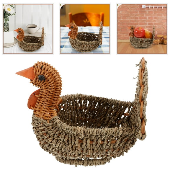 Mobestech Handcrafted Turkey Shape Woven Basket for Stylish Storage and Decor