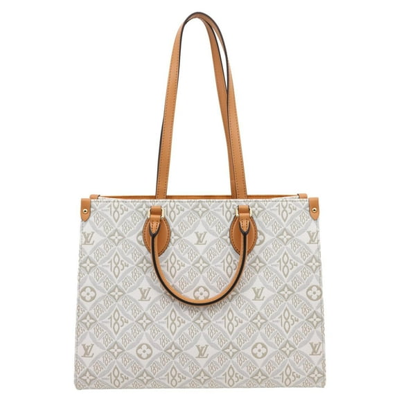 Pre-Owned Louis Vuitton Onthego MM Jacquard Since 1854 Shoulder Bag Off White