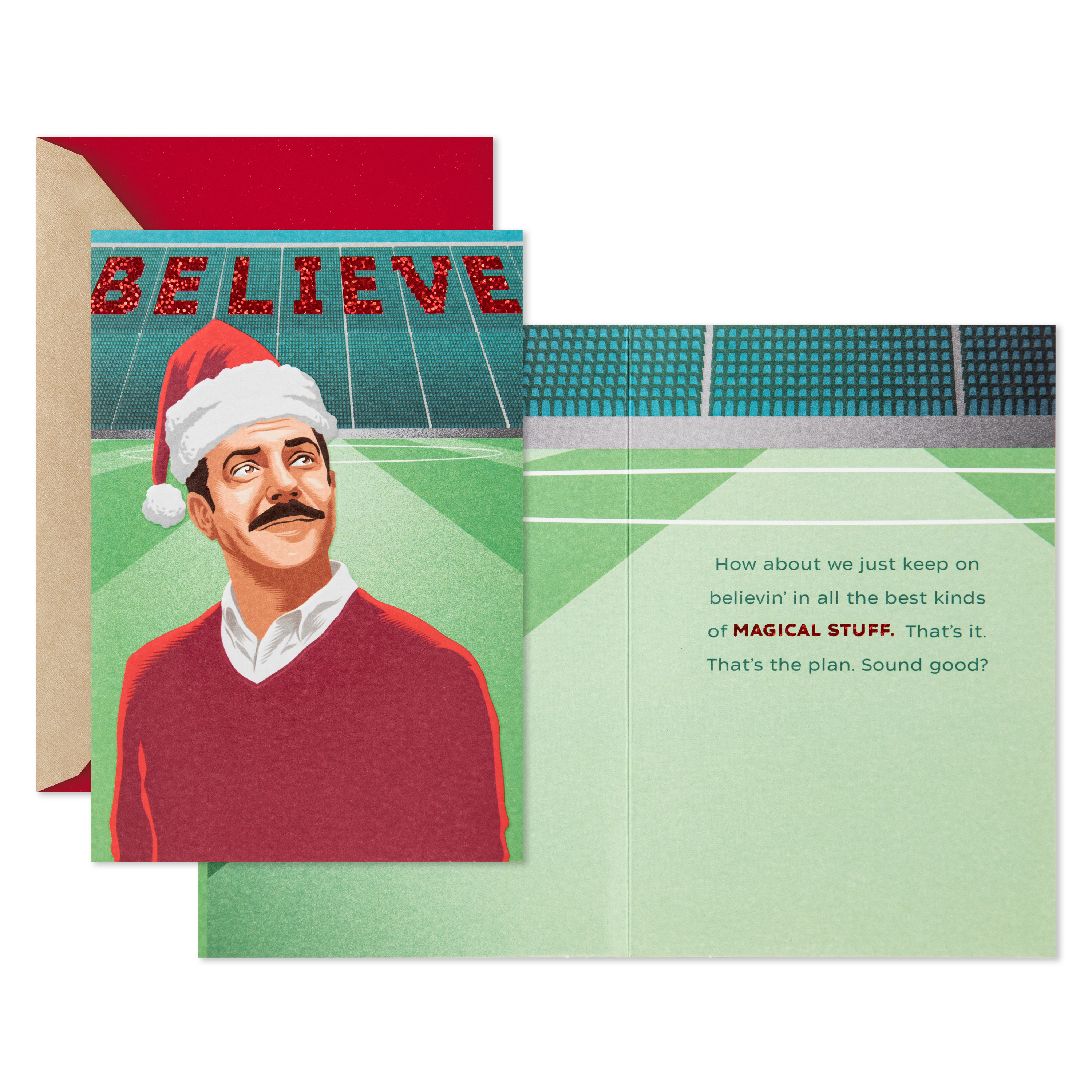 (2 pack) Hallmark Pack of Ted Lasso Christmas Greeting Cards, Believe (4 Holiday Cards with Envelopes)
