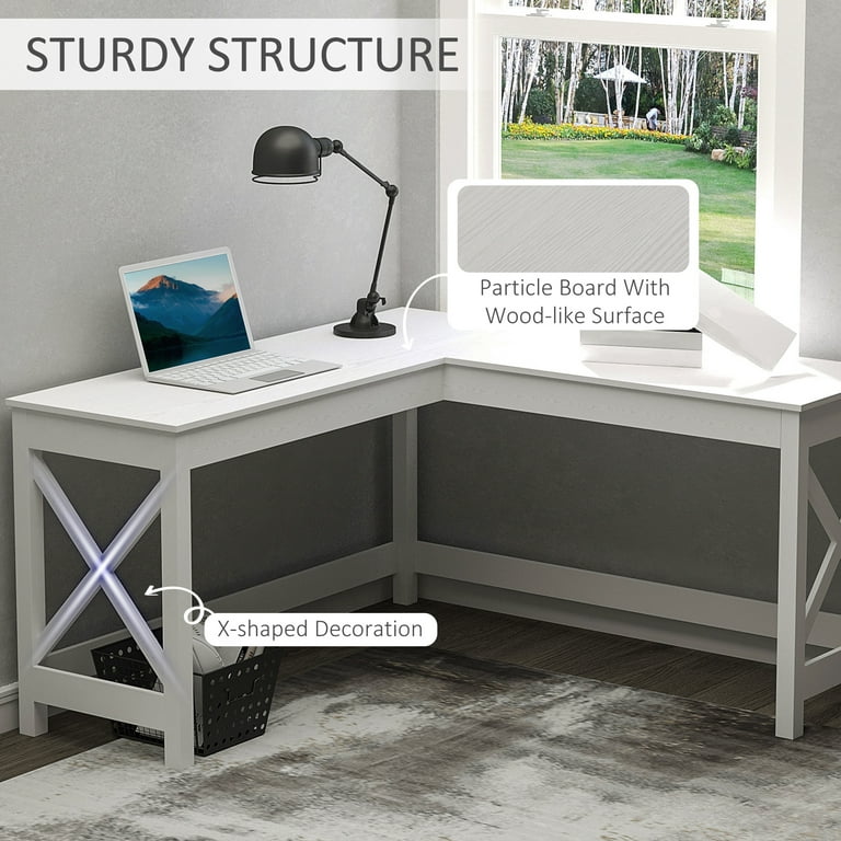 HOMCOM 57 L-Shaped Corner Desk, Computer Home Office Desk and Writing Table - White