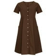 thumbnail image 4 of CHOK Robe d'Été Décontractée pour Femmes en Coton et Lin, Robe Midi Boutonnée avec Poches, Col en V, Manches Courtes, Grande Taille (3TG Bleu Clair), 4 of 5