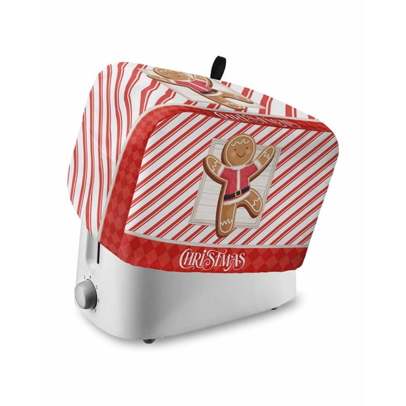 Fsddascl Merry Christmas Toaster Cover 2 Slice, Small Kitchen Appliance Covers, Xmas Gingerbread Red Striped Winter Toaster Oven Cover with Loop, Bread Machine Cover Polyester Dust Cover Protection