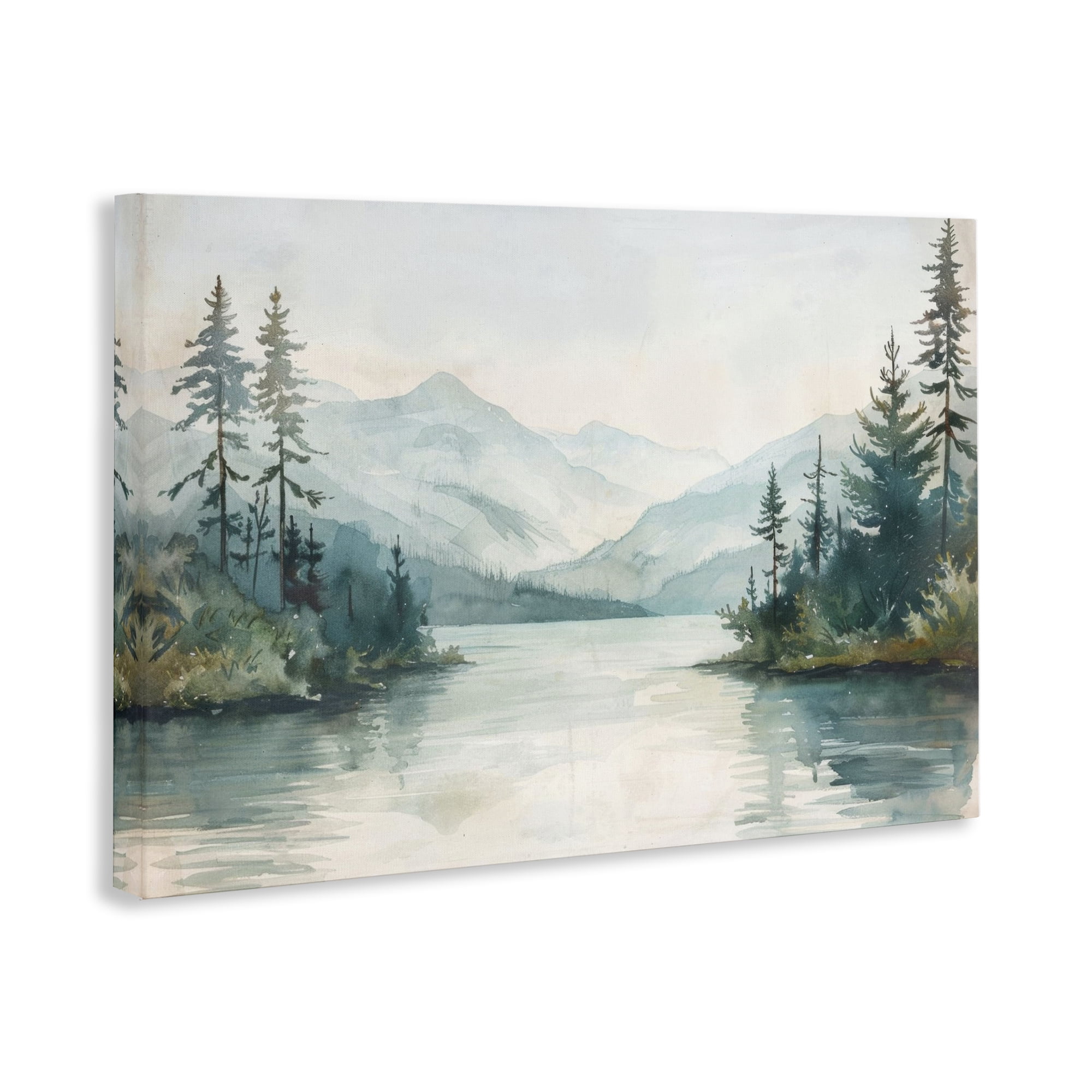 Stupell Industries Mountain Lake in Springtime Landscape & Nature Painting Wrapped Canvas Art Print Wall Art, 45 x 30