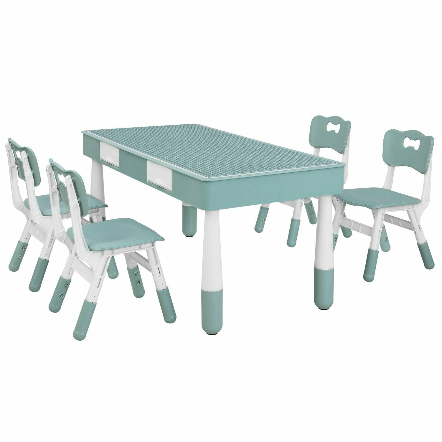 Kids Study Table and 4 Chairs Set Height Adjustable Children Play Activity Desk 