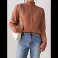 thumbnail image 4 of Suéteres de Otoño para Mujer, Jersey de Punto Acanalado de Larga, Holgado, con Cuello Alto, Ligero y Casual Café L, 4 of 8