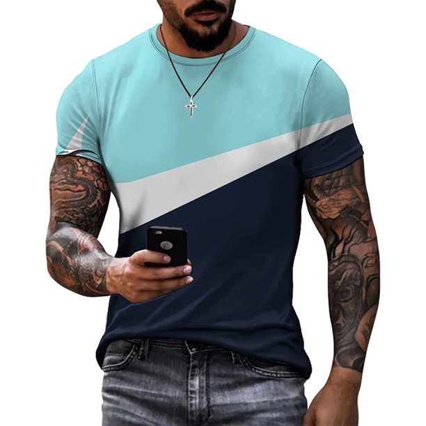 "Xishao Camiseta Hombre Deslumbrantes Modelos De Diseño De Estilo Deportivo De Verano, Tops De Manga Corta Estampados con Costuras, Camiseta Transpirable Informal Simple, Ropa para Hombres" Xishao ropa