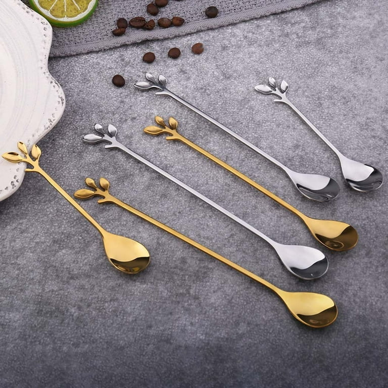 4 PCS 6.7 Inches Coffee Spoons, Stirring Spoons, Tea Spoons Long Handle,  Gold Teaspoons, Gold Spoons, Ice Tea Spoons, Long Spoons for Stirring, Gold