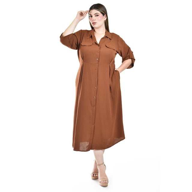 Vestido camisero midi Roman Fashion /Tallas Extras, 2576 (Chedron) cafe 42