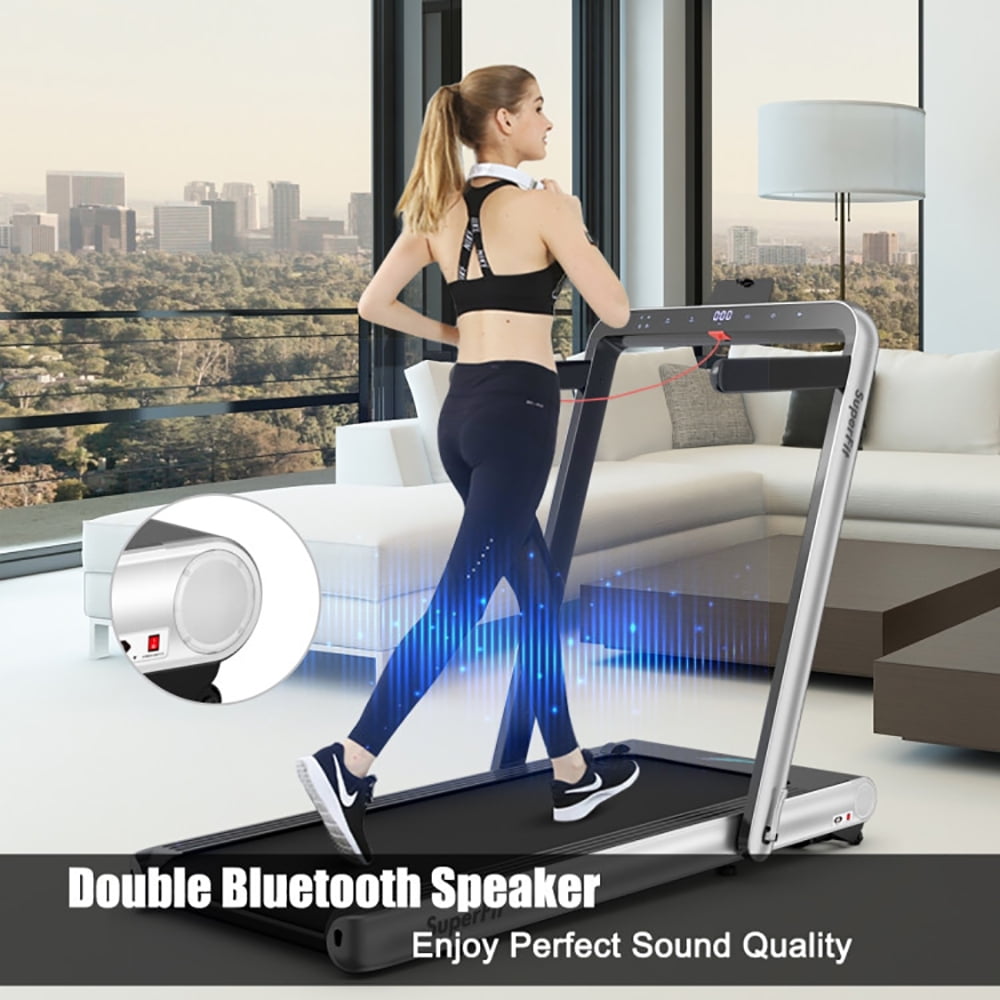 Spaco 4.75HP 2 In 1 Folding Treadmill with Remote APP Control-Silver, Home Fitness Equipment for Walking & Running , Cardio Exercise Machine, Preset and Adjustable Programs