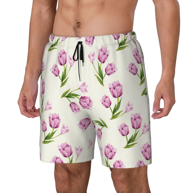 Balery Tulips Flowers Bañador para hombre, shorts de playa de secado rápido con entrepierna y forro de compresión-Small