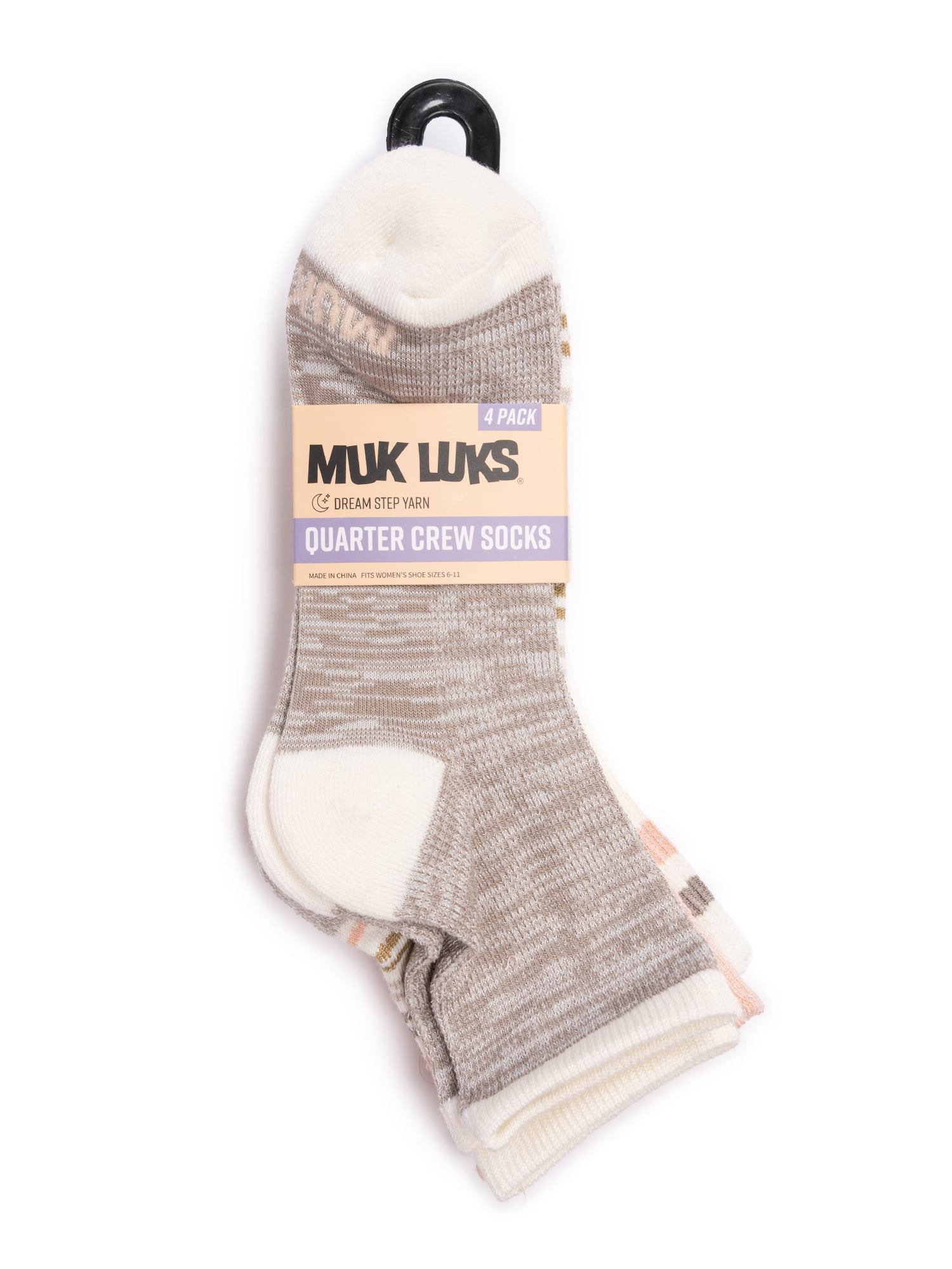 MUK LUKS Women's Dream Step Quarter Crew Socks, 4 Pair Pack