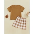 thumbnail image 6 of Baby Toddler Boys Summer Shorts Clothing Set, 6 9 12 18 24 Months Short Sleeve Embroidery Letters T-shirt with Plaid Shorts Outfit, 6 of 9