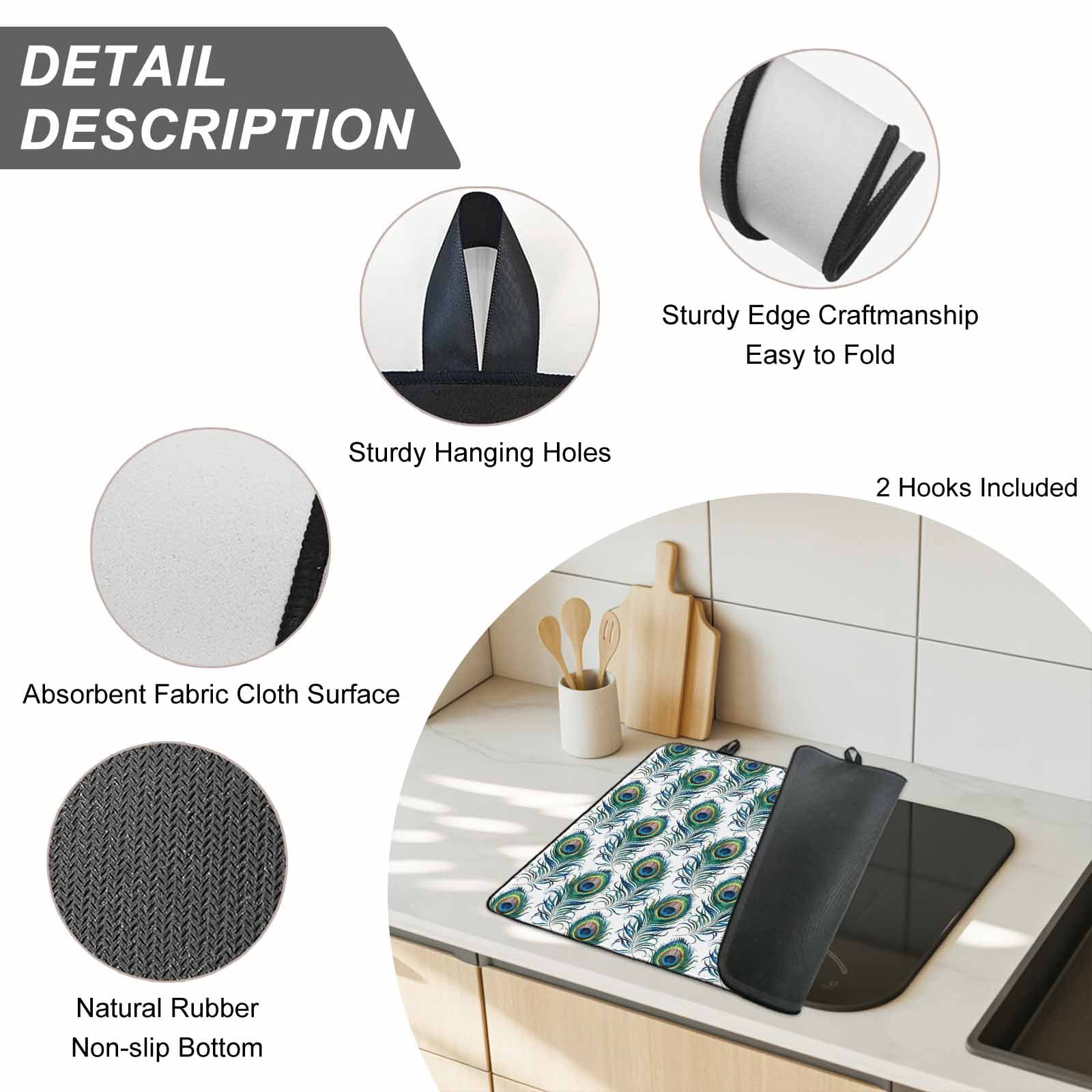 Peacock Feathers Stove Top Cover for Electric Stove, Heat-proof & Non Slip Glass Top Stove Cover Protector, Modern Watercolor Peacock Kitchen Flat Cooktop Rubber Mat 24x21 Inches