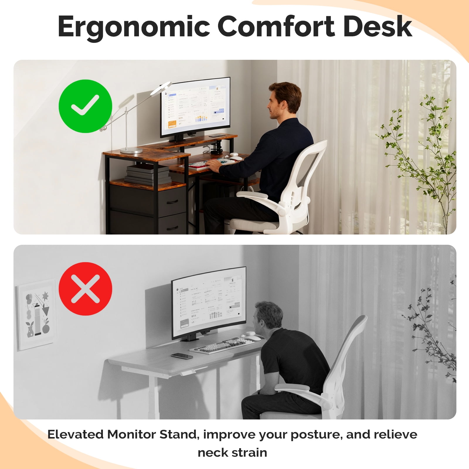 Ktaxon L-Shape Computer Desk with Charging Station 47 Inch Gaming Desk Concer PC Laptop Table with Drawers & Storage Shelves Workstation, Brown