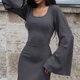 thumbnail image 5 of Vestido con cordones Otoño Largo Estilo casual Mujer Traje de vacaciones simple Kuymtek Gris oscuro T M para Mujer, 5 of 6