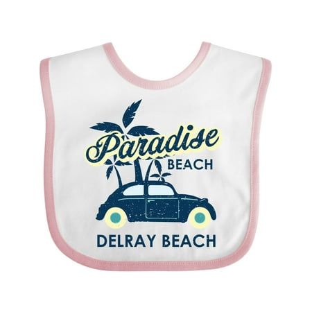 

Inktastic Paradise Beach in Delray Beach with Palm Trees and Car Gift Baby Boy or Baby Girl Bib
