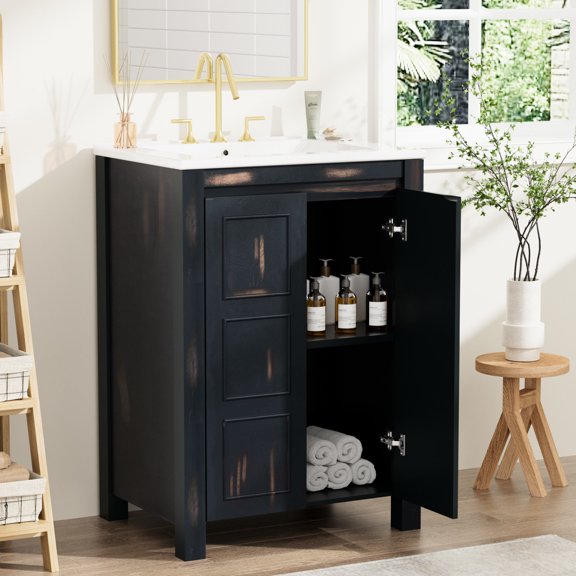 Solid Wood Core and MDF Sides | Small Bathroom Fit | Vintage Appeal and Quiet Function