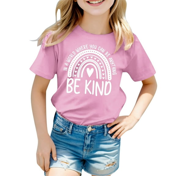 Utlike Girls T-Shirt Fashion Casual Breathable Printed Round Neck T Shirt Size 3 Years-4 Years Pink