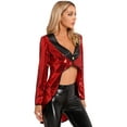 thumbnail image 4 of iiniim Women's Circus Ringmaster Costumes Sparkle Sequin One-Button Magician Dress Tailcoat Jacket RedA L, 4 of 7