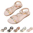thumbnail image 6 of Flats Sandals for Women 2025 Summer Boho Beach Colorful Braid Flower Casual Slingback Dress Sandals, 6 of 8