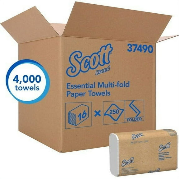 Scott MultiFold Paper Towels Multifold - 9.40" x 8" - White - Fiber - Absorbent, Eco-friendly - For Restroom, Kitchen, Commercial, Business - 250 Per Pack - 4000 / Carton