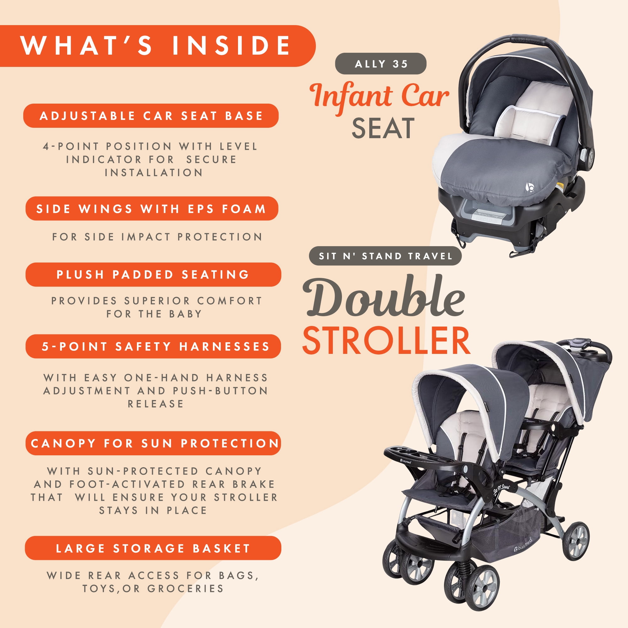 city mini double stroller car seat adapter Baby Jogger City Mini 2/ GT2 Double Car Seat Adapter for Baby Jogger/ main image 0