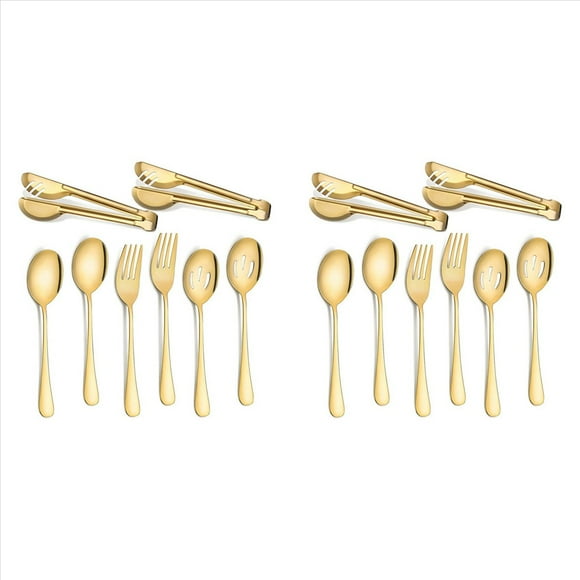 Cubiertos de Acero Inoxidable Utensilios para Servir Juego de Cucharas Grandes para Cocina (Dorado, 16 Piezas)