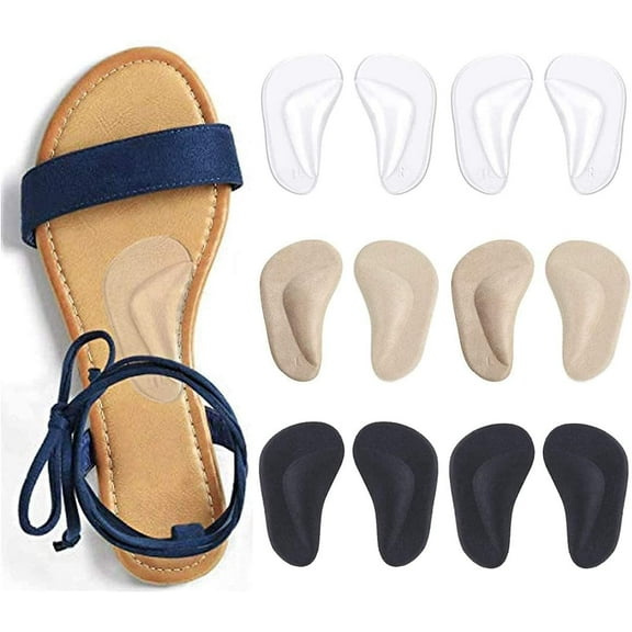 Arch Support Cushions, 6 Pairs Gel Support Cushions for Men & Women, Shoe Insoles for Flat Feet, Reusable Arch Inserts for Plantar Fasciitis for Relieve Pressure and Feet Pain (3 Colors)