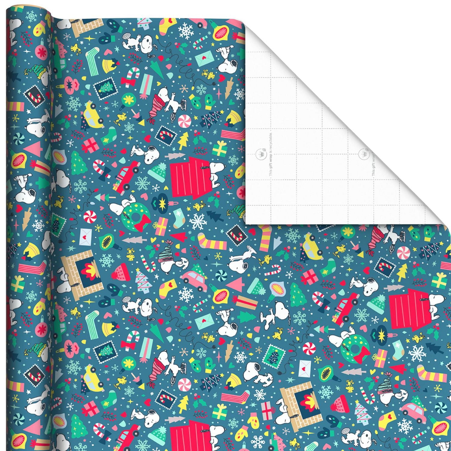Papier d'emballage de Noël, avec lignes de découpage au verso, Peanuts, Hallmark (3 rouleaux : 60 pieds carrés)