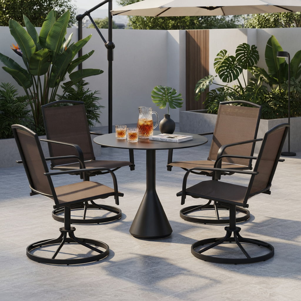 Hommoo 2-Piece Outdoor Swivel Chair Set, High-Back, Breathable Mesh Seat, 360° Rotating & Gentle Rocking, Metal Patio Chairs for Deck, Porch & Garden, Gray
