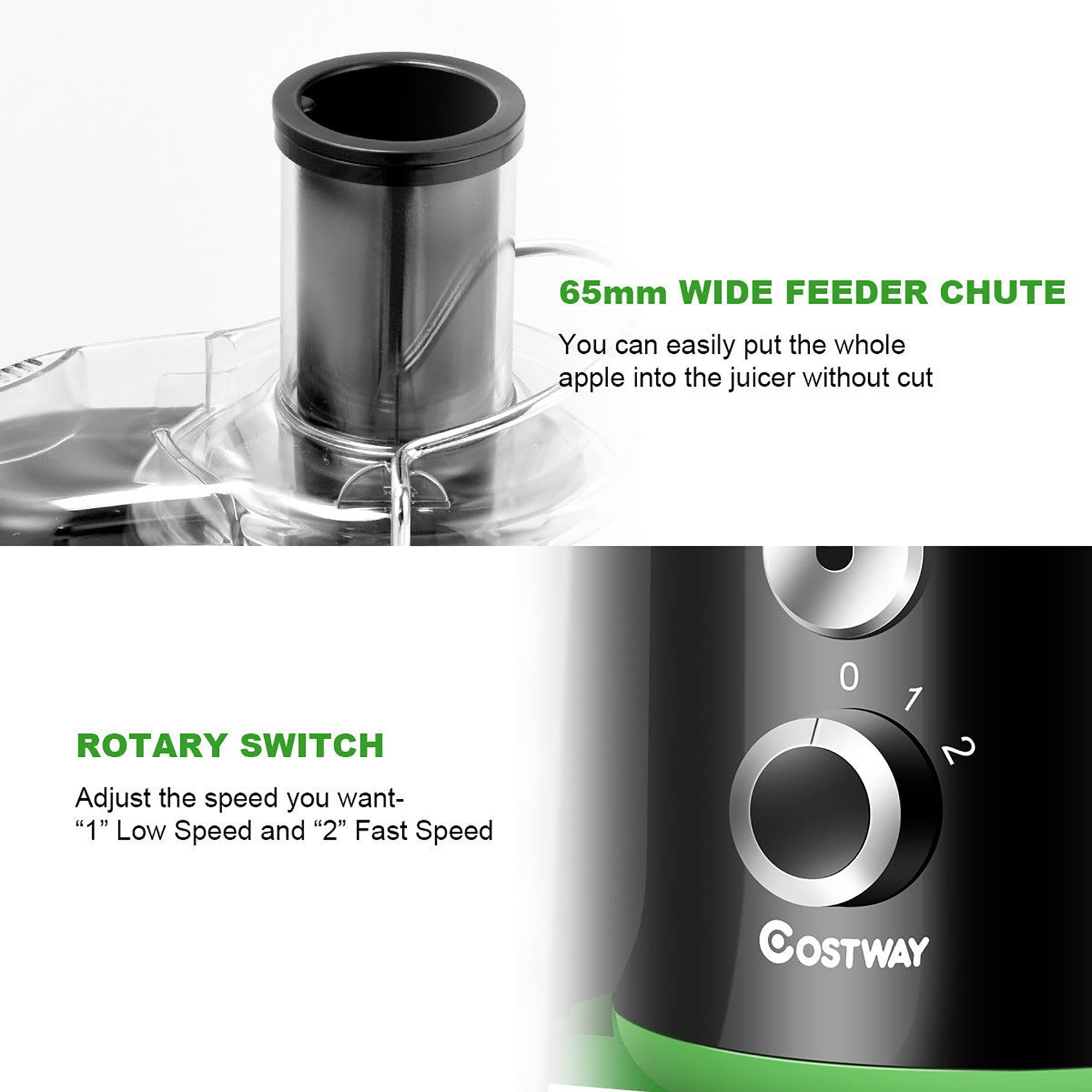 Costway Electric Juicer Centrifugal Juicer with 3-Inch Wide Mouth Centrifugal Juice Extractor 2 Speed