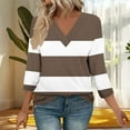 thumbnail image 6 of 3/4 Sleeve Shirts for Women Striped Prints Casual V Neck Tee T-shirts Fall Spring Going Out Tops Loose Fit (L, Brown), 6 of 8