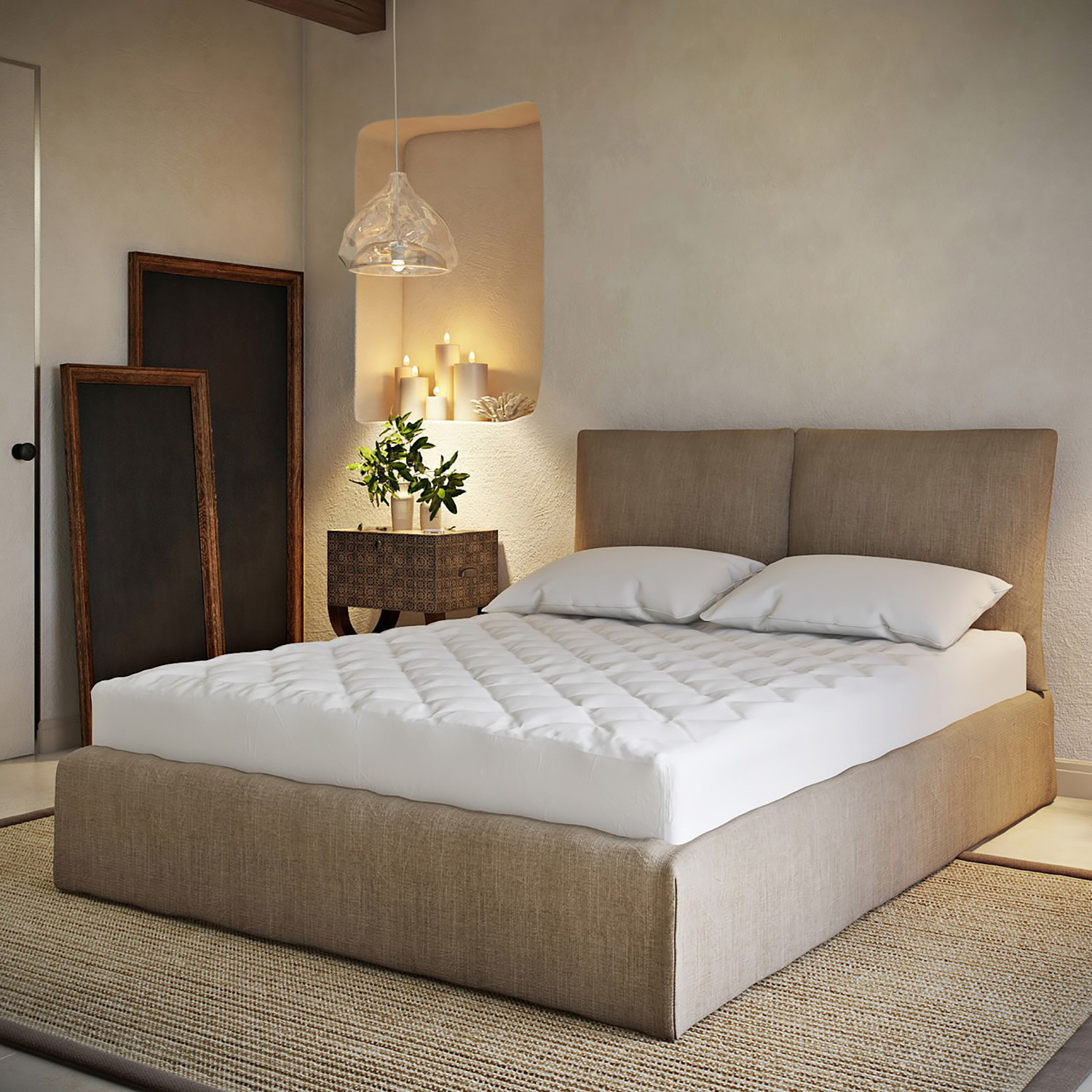 DOWNLITE Medium Plush Cool Touch Moisture Wicking Mattress Pad Queen