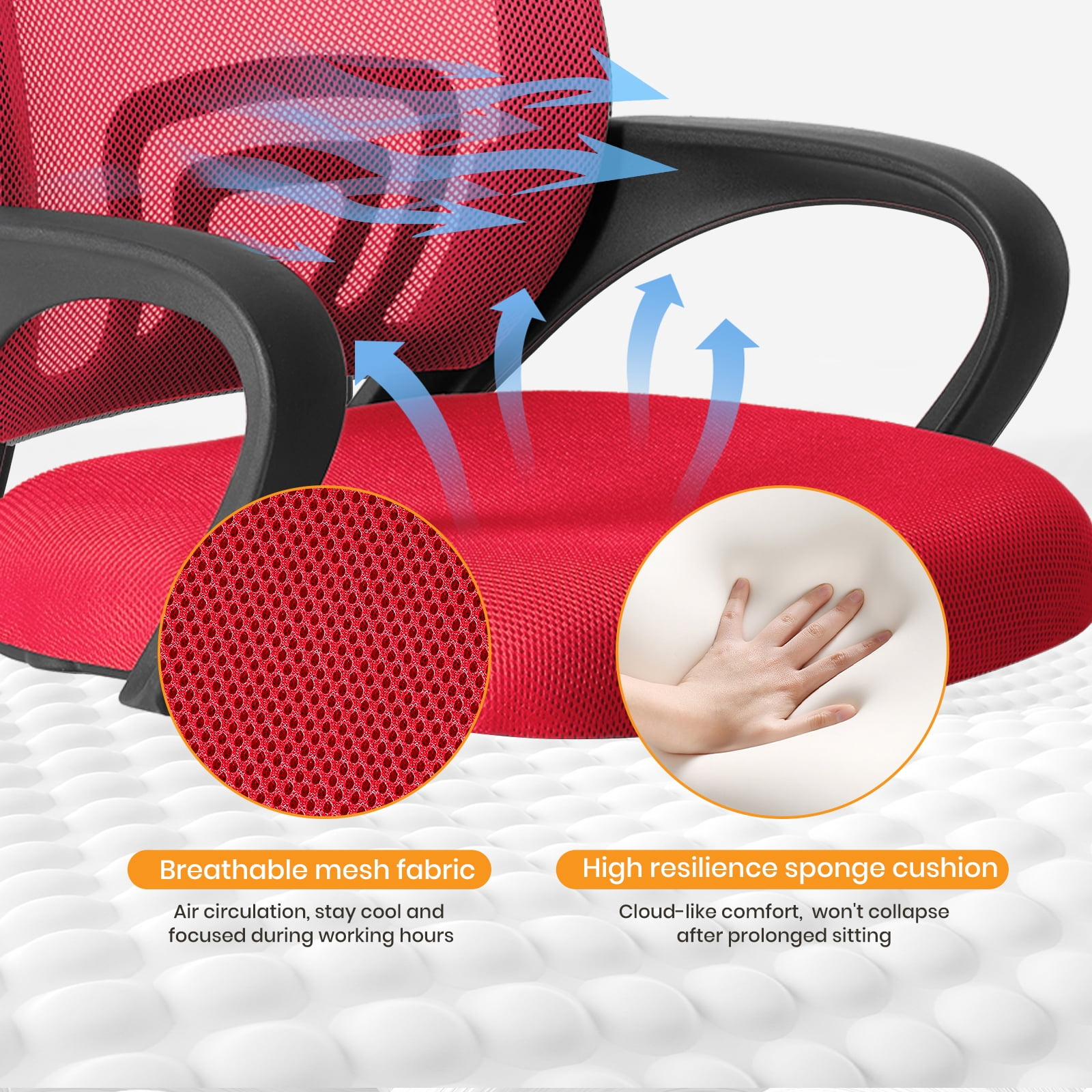 Gianna Ergonomic Office Chair, Mid-Back with Lumbar Support, Rocking and 360° Swivel for Home, Gaming, or Office