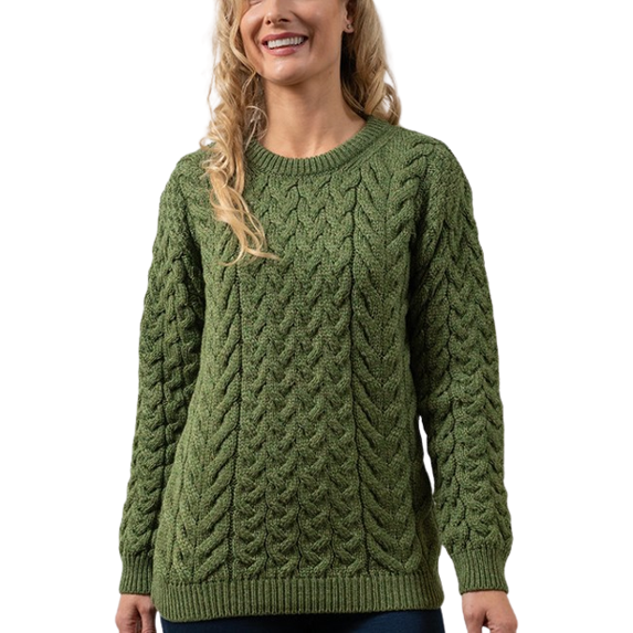 Aran SuperSoft Merino Wool Sweater Women`s Irish Cable Knitted Pullover Jumper Made in Ireland