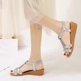thumbnail image 4 of Xfvqtps Womens Wedge Sandals Elastic Rhinestone Weave Straps Open Toe Low Heel Soft Sole Non Slip Lightweight Summer Sandals Silver, 4 of 8