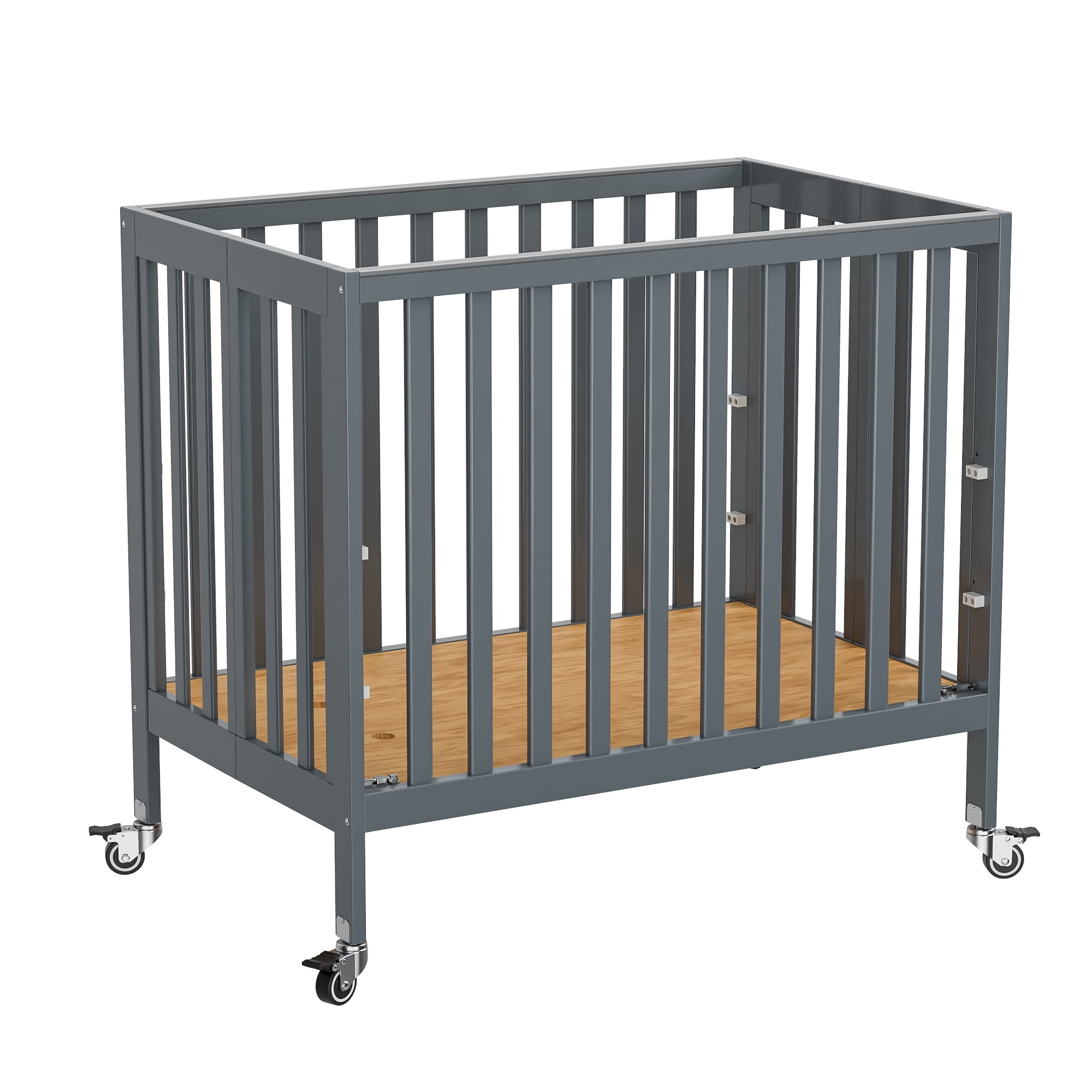 Fizzy Baby Foldable Baby Crib with Wheels Portable Baby Bed Travel Crib, Gray