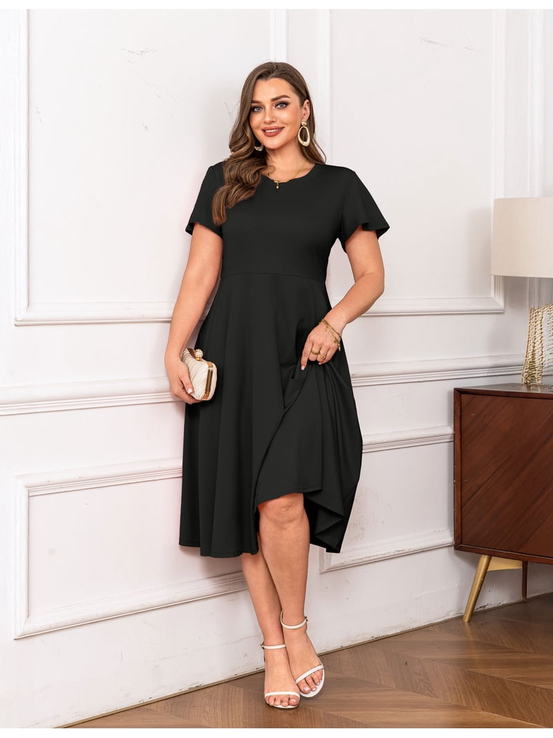 a.Jesdani Womens Plus Size Dresses Flutter Sleeve A-Line Midi Dress Wedding  Guest Dress Black 2X - Walmart.com