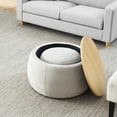 thumbnail image 5 of 2-Piece Set Round Storage Ottoman, Equipped with a Drum Shaped Small Stool, Ottoman with Storage Space, and Desktop Panel, Light Grey, 5 of 9