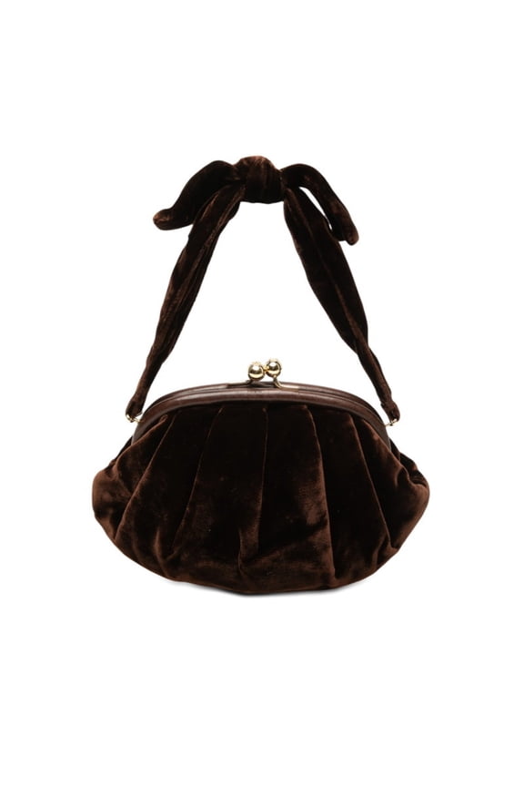 Pre-Owned Chanel Coco Mark Clasp Handbag Mini Brown Velour Women's CHANEL