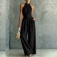 thumbnail image 5 of AJGRHE Women's Elegant Halter Jumpsuit Summer Cut Out Wide Leg Dressy Casual Romper Sleeveless Neck Jumpsuit Loose Wide Leg Elegant Waist Cinching Piece Black XXL, 5 of 8