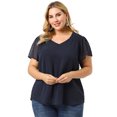 thumbnail image 3 of Women's Plus Size Blouse Pin Dots Round Neck Casual Smocked Bell Short Sleeve Top Royal Blue 1X, 3 of 7