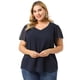 thumbnail image 3 of Women's Plus Size Blouse Pin Dots Round Neck Casual Smocked Bell Short Sleeve Top Royal Blue 3X, 3 of 7