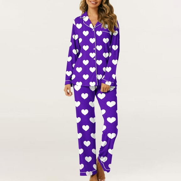 Vetsdori Valentines Pajama Sets for Women Soft Long Sleeved Tops Pants Sleepwear Nightwear Gifts for Girlfriend , Love Heart Valentines Day Womens Pajamas Spring