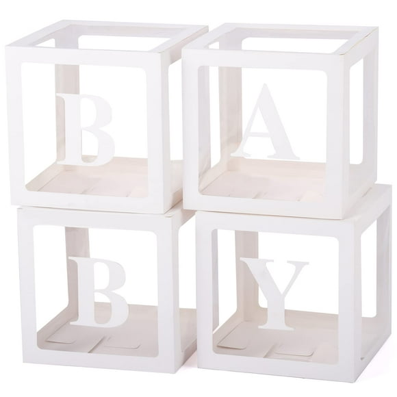 Baby Boxes with Letters KEF16 for Baby Shower, Gender Reveal Decorations with 4 Transparent Balloon Boxes for Gender Reveal Baby Shower Decorations(White)