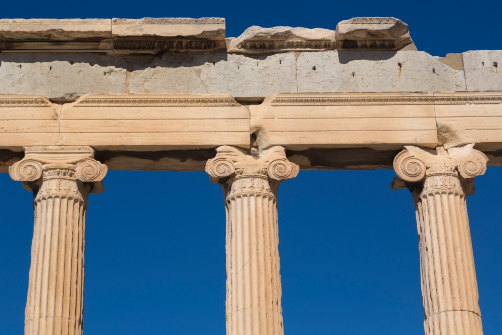 Athens Attica Greece Ionic capitals on columns of the Erechtheion on