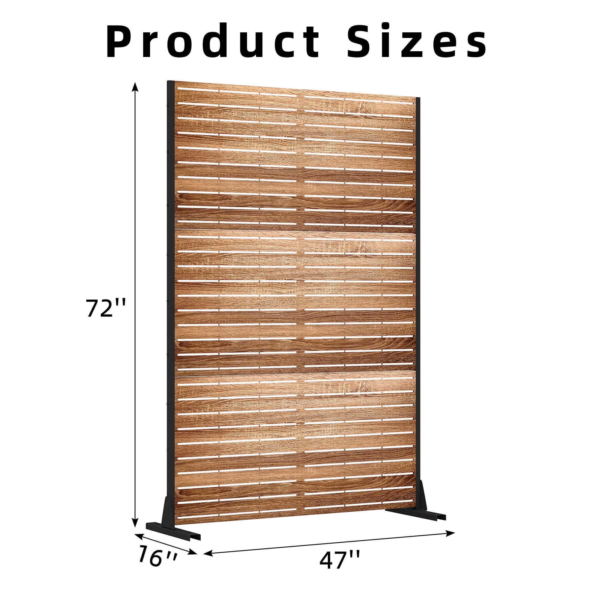 MAYEERTY 72x47x16 Inch Natural Wood Grain Louvered Galvanized Steel Privacy Screen, 6 Piece Set for Outdoor Patio