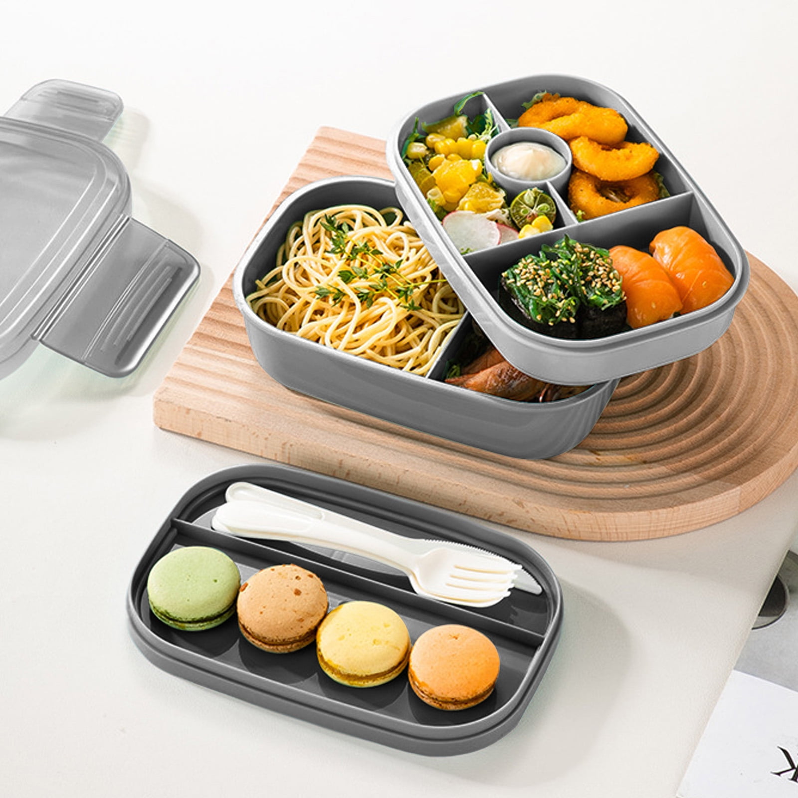Salad Lunch Container,, Salad Bowls With 3 Compartments Tray, Leak-proof  Lunch Box With Fork, Bpa-free Snack Container With Sauce Container For  Dressings, Home Kitchen Supplies - Temu
