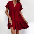 thumbnail image 1 of Puntoco Vestido De Manga Corta Con Cuello En V, Vestido De Verano De Mujer Con Cuello En V Y Manga Corta De Color Liso Burdeos S, 1 of 6
