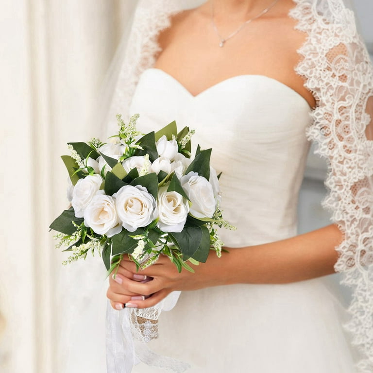 Wedding Bouquets for Bride Bridesmaid Bouquet Ivory Bridal Bouquet  Artificial Roses for Wedding Church Home Decoration - Walmart.com